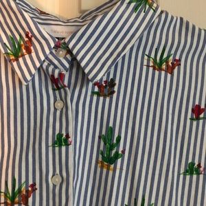 Women’s striped, cactus patterned, shirt.